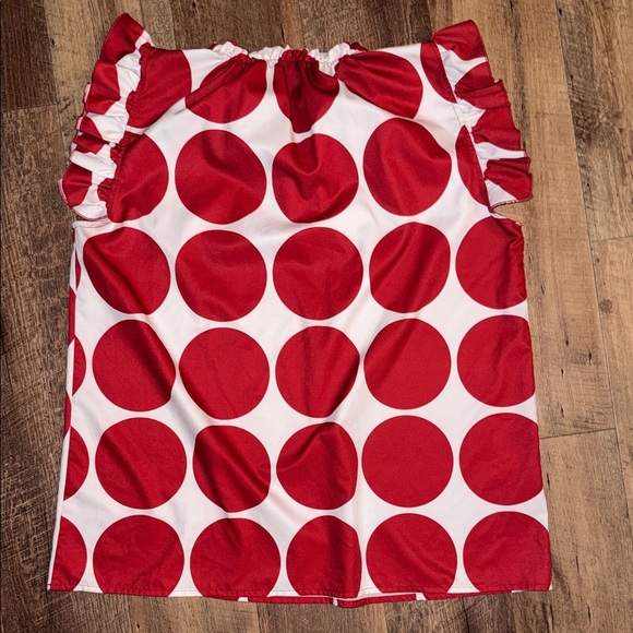 Vibrant Red Polka Dot Ruffle Sleeve Blouse - Picture 4 of 6